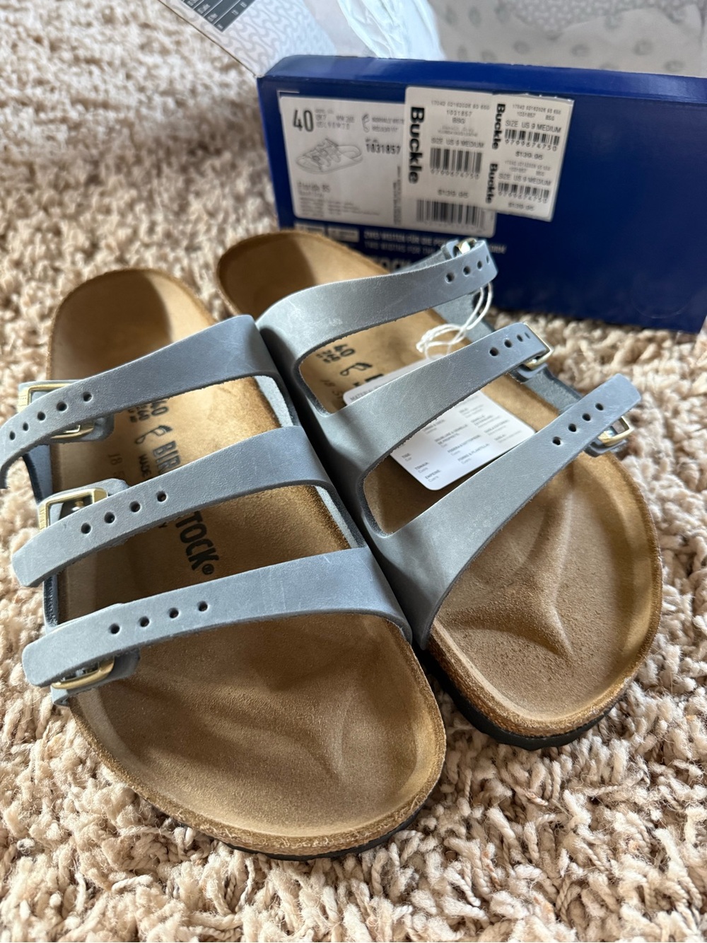 Birkenstock Three-Strap Sandals in Light Gray